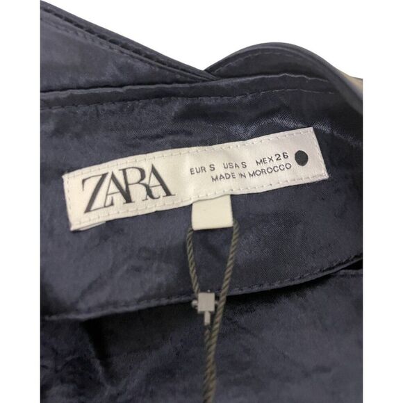 Zara Women Midi Dress S Navy Blue Halter Neck Satin Sleeveless 8304/162 NWT - Picture 4 of 9